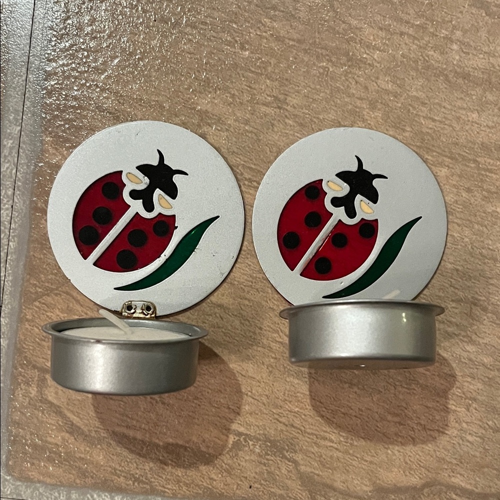 2 Ladybug Tea Light Candle Holders & candles - Picture 2 of 2